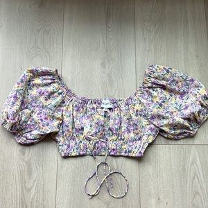 SNDY’s Sicily Crop Top in Lilac Floral from Revolve